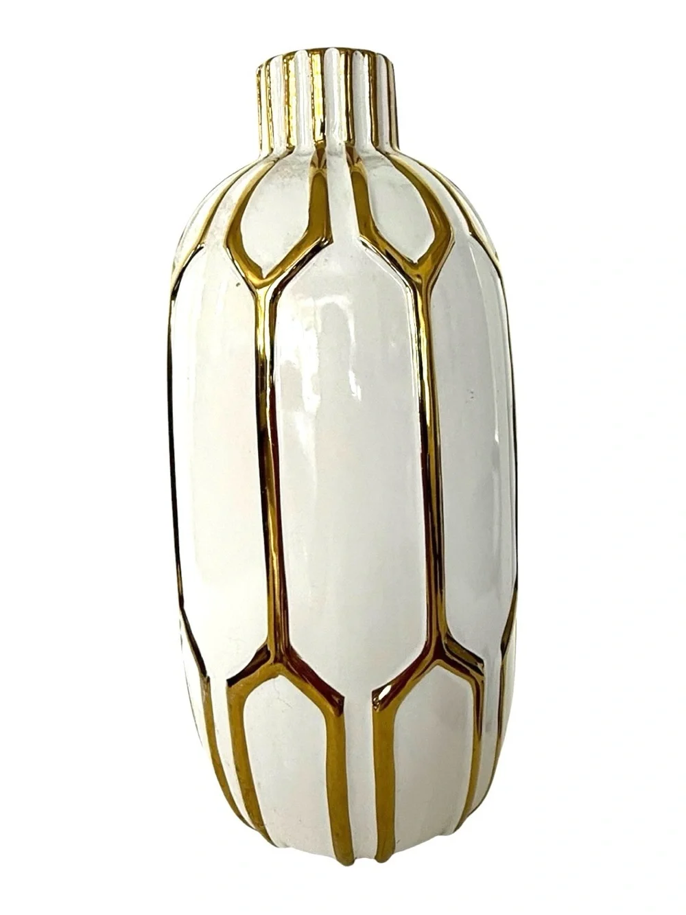 White and Gold Ceramic Decorative Vase - Brand Unspecified